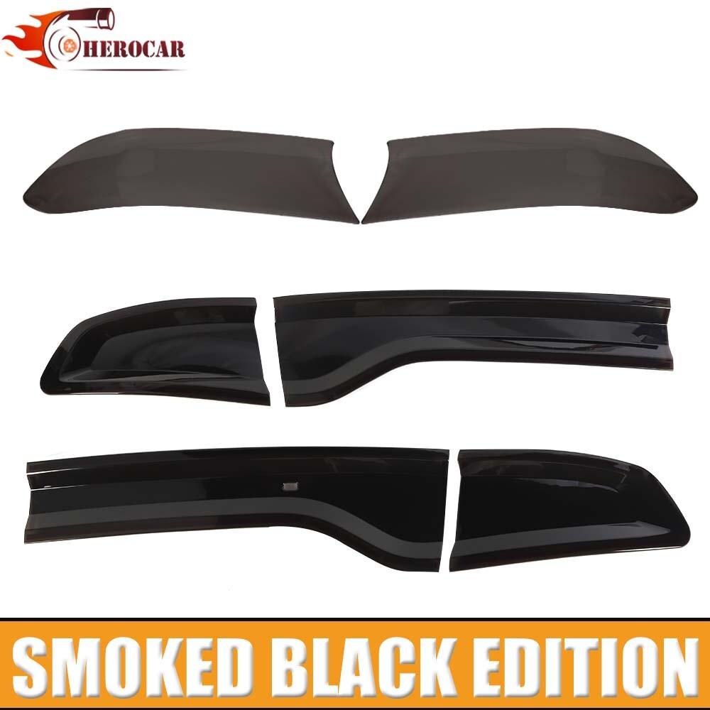 Front Head Light & Rear Tail Lamp Covers Kit For Dodge Charger 15+ Smoked Black