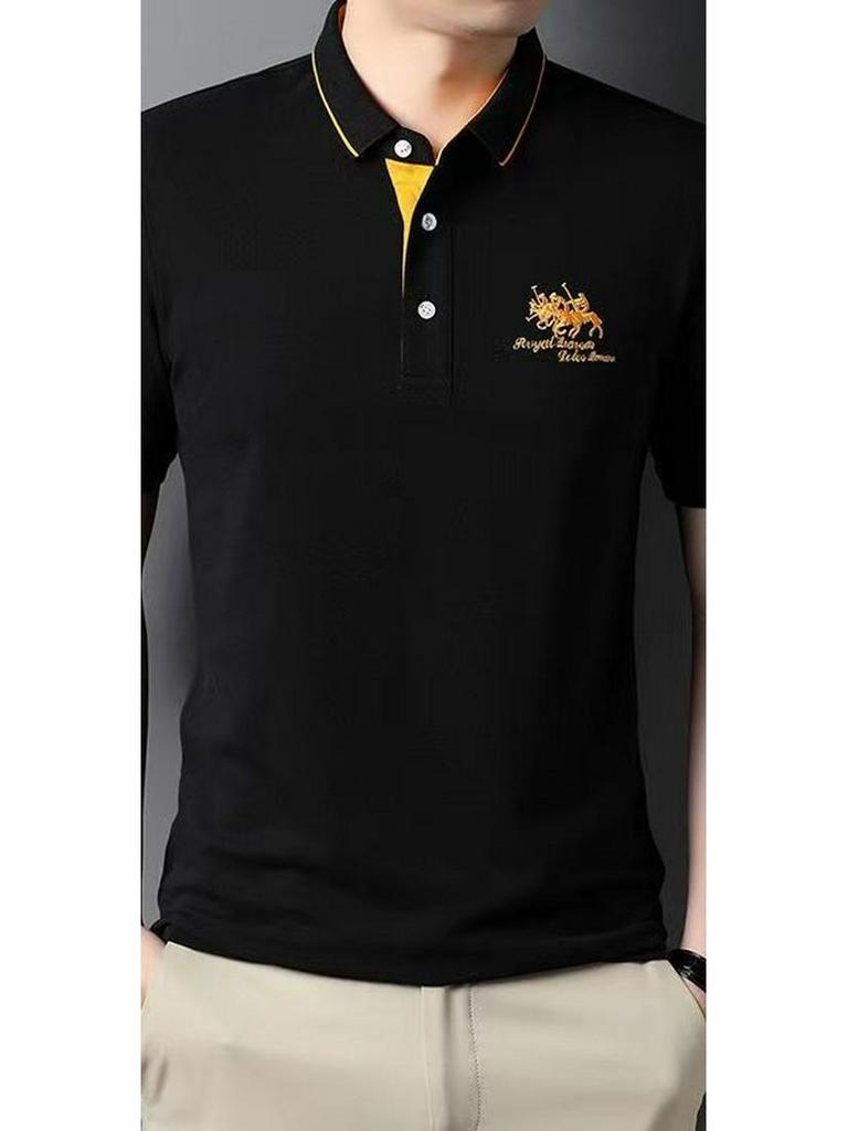 Men's Short-Sleeve Embroidered Polo Shirt - Casual Fit, Ideal for Middle-Aged and Young Adults, Summer Collection.