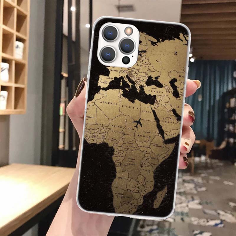 World Map Travel Plans Soft Phone Case For iPhone 14 13 12 Mini 11 Pro Max X XR XS 7 Plus 8 6 6S 5 5S SE 2020 14 7G Pattern Cove