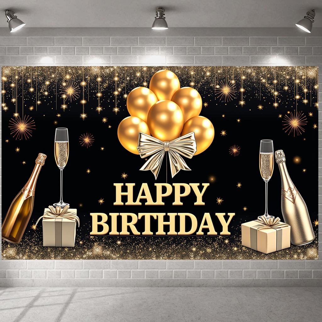 Birthday Event Display Luxurious Birthday Photo Background Display Golden Crown Birthday Party Banner For Private Party