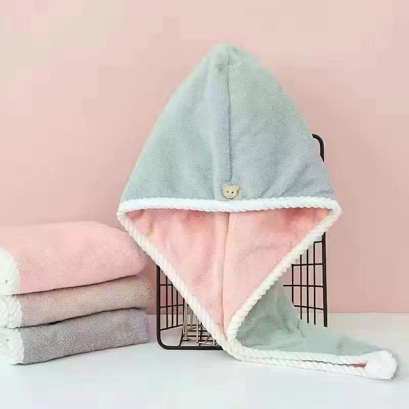 Super Absorbent Double Layer Thiened Dry Hair Cap Women's Bath Cap Towel Headscarf Qui Drng Hair Towel for Waing Hair