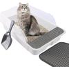 Open Cat Litter Box with High Side,Anti-Splashing Cats Litter Pan,Kitten Litter Box with Litter Sifter and Litter Mat,Semi-Enclosed Removable Kittens