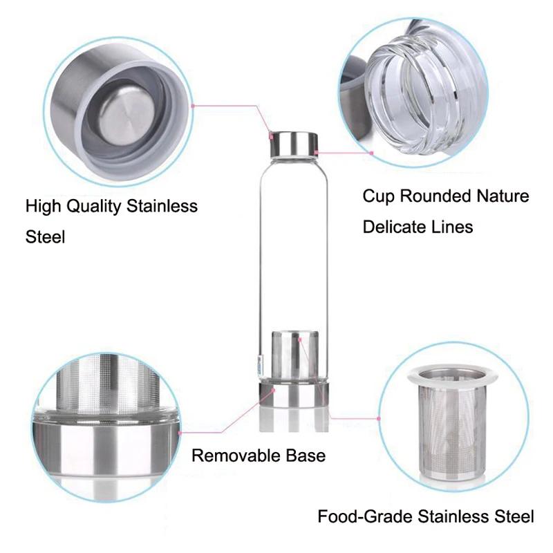 550ML High Temperature Resistant Glass Sport Water Bottle with Tea Infuser + Protective Bag Water Bottle Shaker Bottle Shaker
