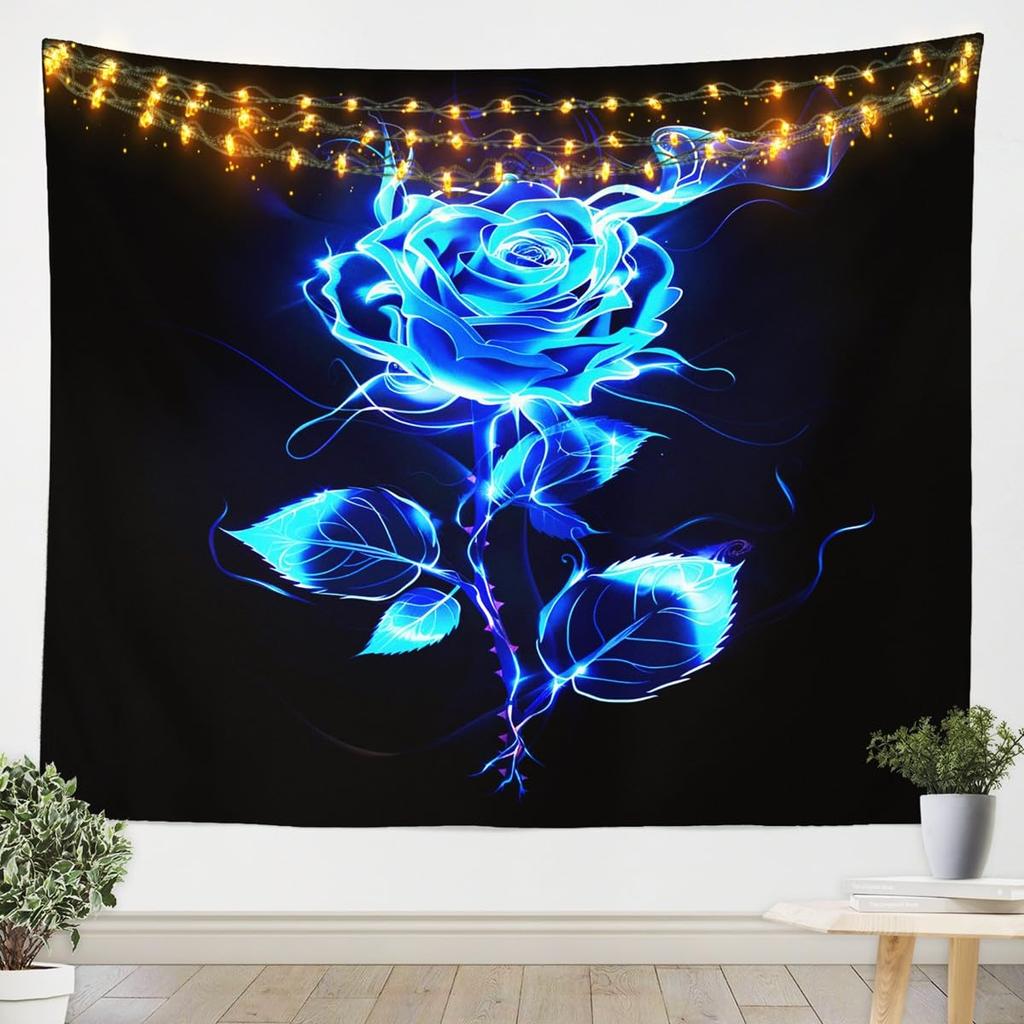 Romantic Dark Red Rose Tapestry,Moody Floral Wall Art with Vivid Red Roses & Dark Leaves,for Bedroom,Aesthetic & Cozy Home Decor