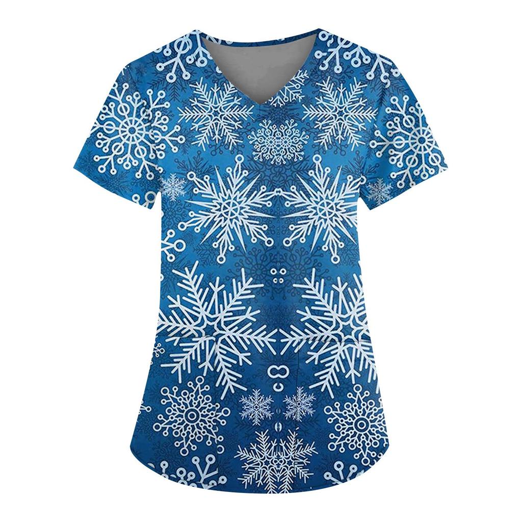Women's Scrubs Medical Uniform, Festive Snowflake Christmas Tree Print Pattern, High-Quality, Easy To Clean, Quick Drying Clothi