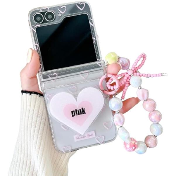 Чехол для Samsung Galaxy Z Flip 6 (Выпуск 2024 г.) с подставкой, милый разноцветный узор, чехол для телефона Galaxy Z Flip 5 с ремешком на запястье для девочек Z Flip 5