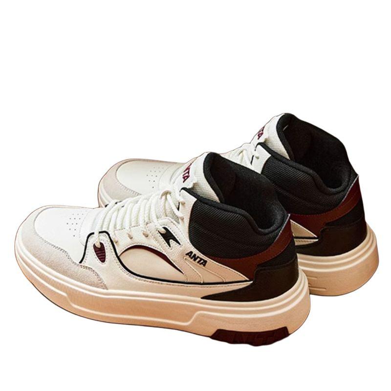 ANTA Men Classic Casual High Top Skate Shoes Off White Black Burgundy 912448082-2