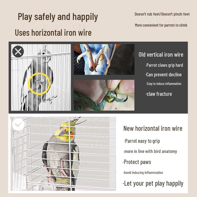 Großer Acryl-Vogelkäfig für Papageien, Nymphensittiche & Wellensittiche - Transparente Vorderseite mit Metallrahmen