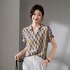 SOFSIL Women's 100% Mulberry Silk Plaid Short Sleeve Shirt