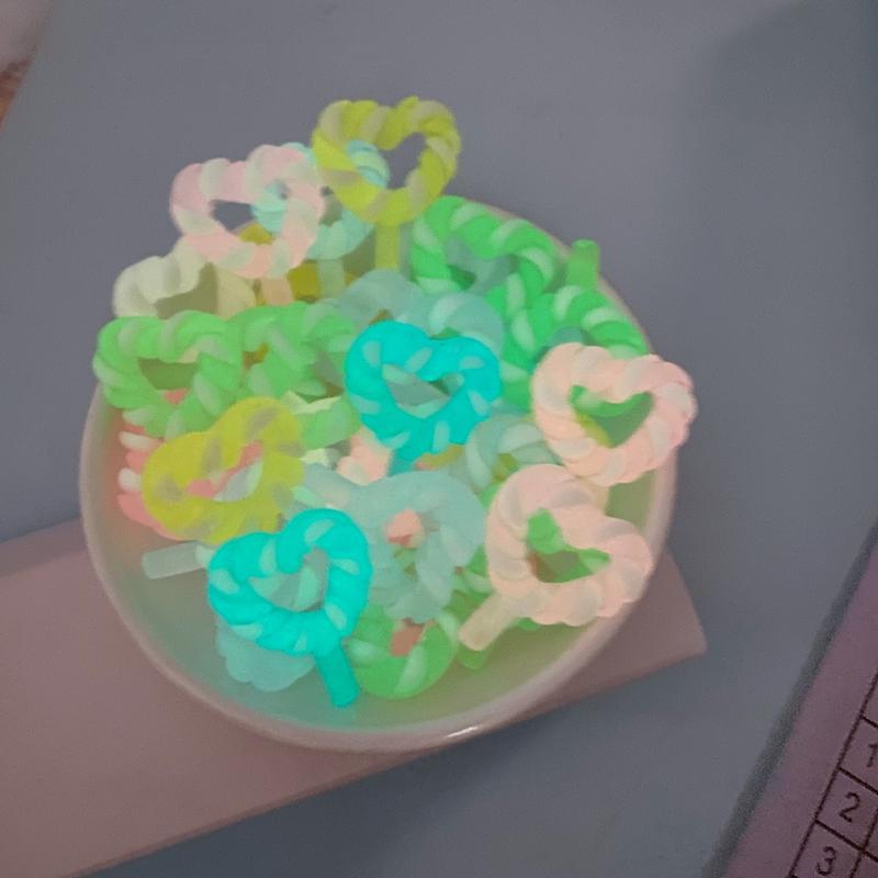 12Pcs New Luminous Heart-Shaped Lollipop Resin Figurine Crafts Flatback Cabochon Ornament Jewelry Making Hairwear Accessories