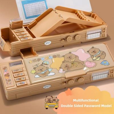 Cartoon Double Password Capybara Pencil Case Double-Layer Large Capacity Pen Box Stationery Box School Office