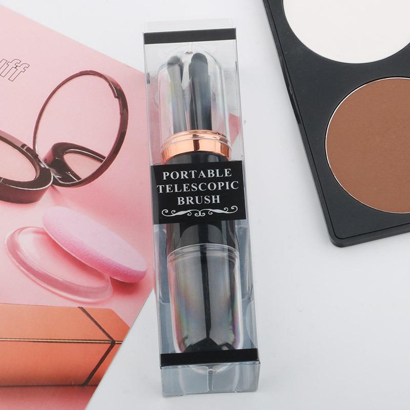 Compact 4-in-1 Retractable Makeup Tool: Eyeshadow & Loose Powder Brush for All Skin Tones