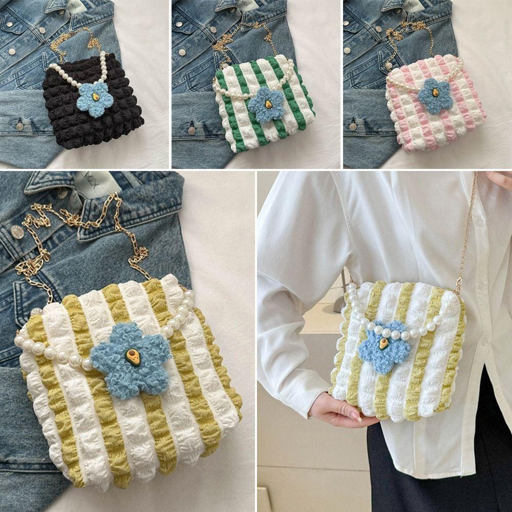 

Pleated Shoulder Bag Flower Handbag Casual Messenger Bag Women