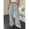New Women's Casual Solid Color Textured Fabric Knotted Waist Slanted Pocket Wide Leg Pants