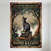 Vintage Whimsical Cat On Books Metal Sign - Gray Tabby Cat Tree Arch Retro Tin Sign for Home Cafe Bar Wall Decor, 'Who Up On Tim