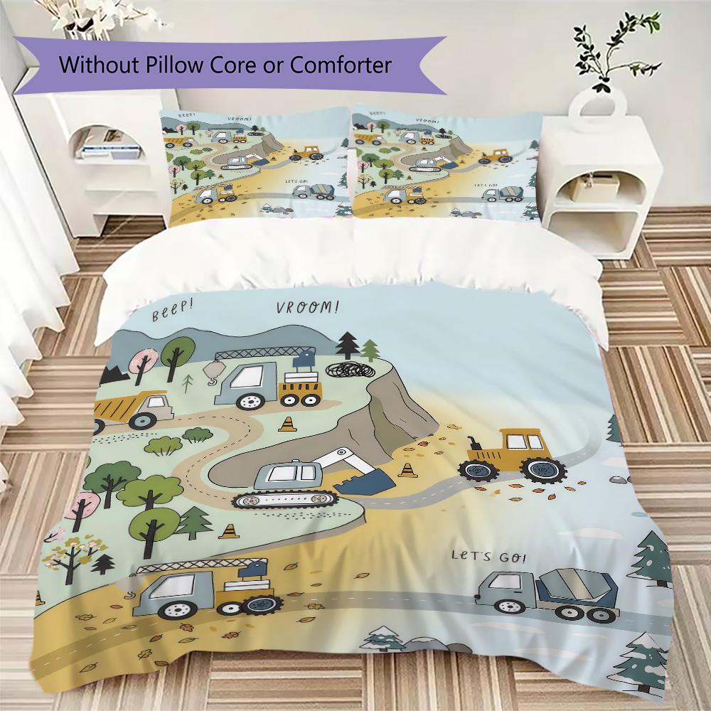 Fresh Nature Truck Pattern Bedding uilt Set uilt Cover Pillowcase Home Decoration Birthday Gift (1 * duvet cover + 2 * pillowcase without core)