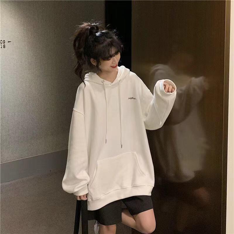 Women Plus Size Loose Fit Hooded Sweatshirt Korean Style Casual Top For Students
