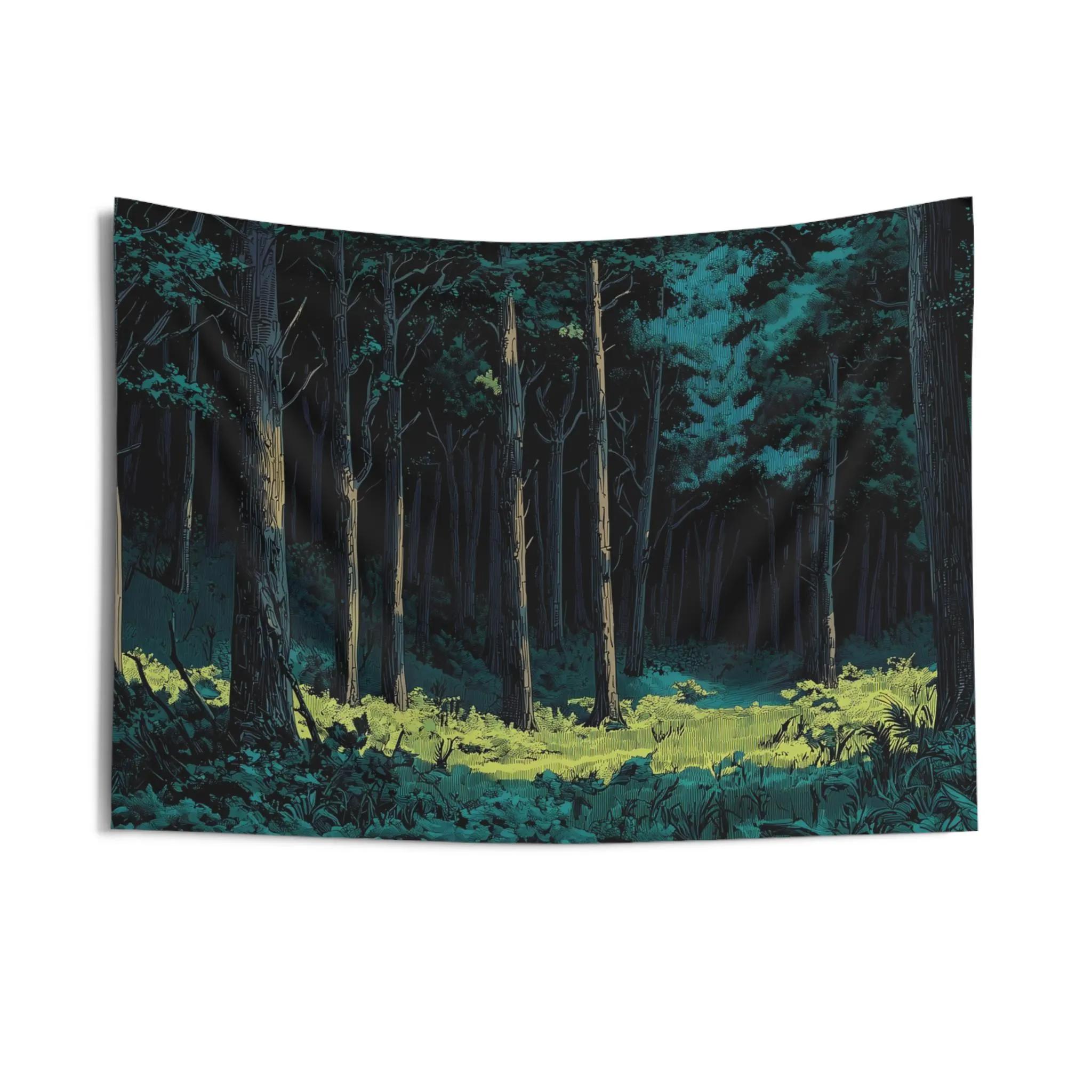 Queen Forest Peaceful Morning Tapestry Sunrise Forest Wall Hanging Green Forest Wall Hanging Calm Aesthetic Fabric Hanging Cozy 74x94cm(29x37in)