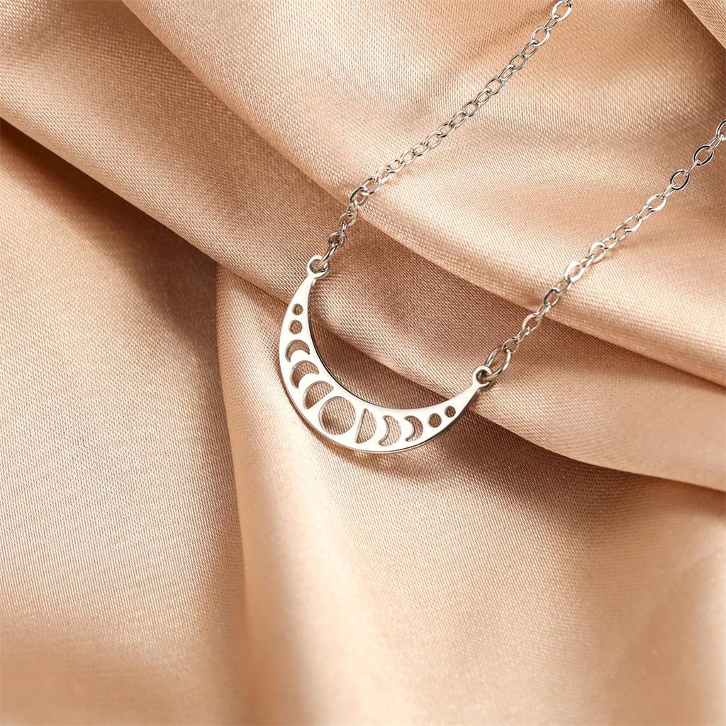  Moon Phase Pendant Necklace for Women Stainless Steel Gold Silver Color Charm Witch Crescent Moon Amulet Jewelry Gift