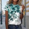 Women Summer T Shirt Trend Flower Print Retro Fashion Short Sleeve Tees Casual   Printed  Tops