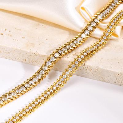 Bracciale in Oro 18K a Triplo Strato di Zirconi per Donna, Stile Europeo e Americano, Catena in Acciaio Inossidabile, Modello BR-1534