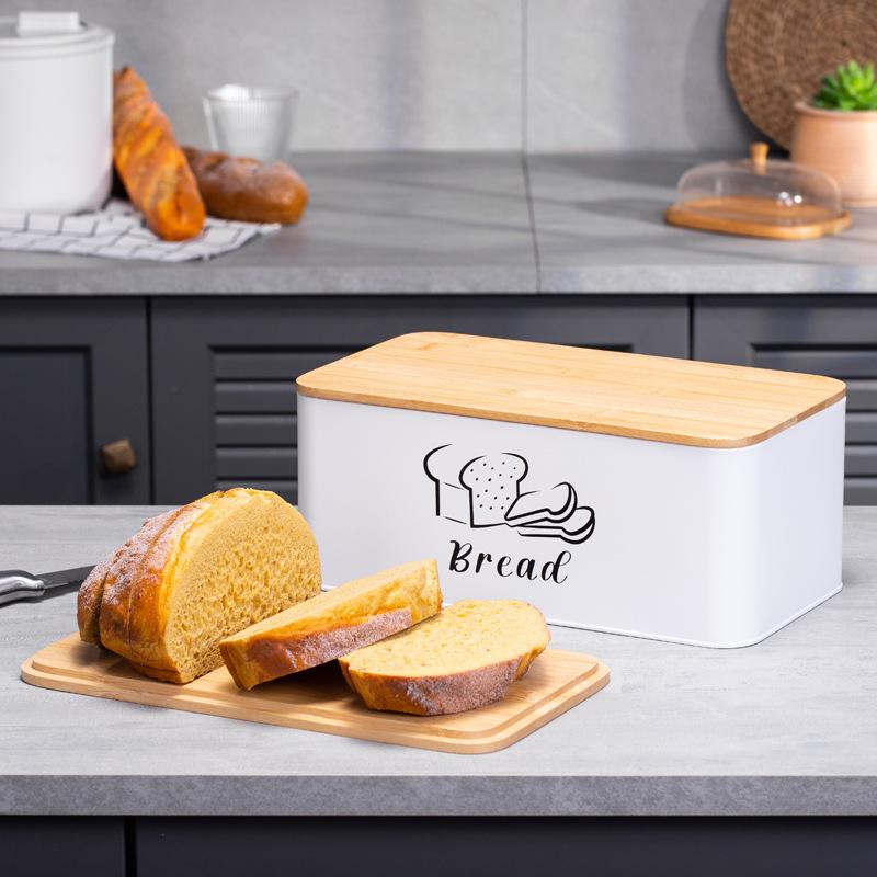 Cross-border Black Bread Box with Ventilated Mesh Design and Bamboo Lid for Kitchen Storage 33x18x13.5 cm