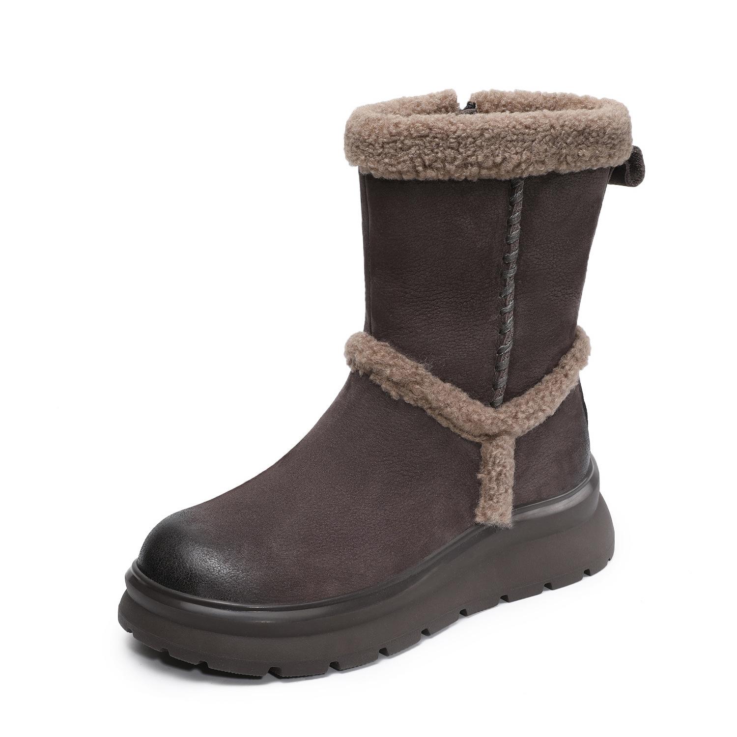 

Johnature Ботинки до середины икры женские ретро из натуральной кожи, плюшевые теплые на мягкой подошве, хлопковые туфли, зимние ботинки 40 серый