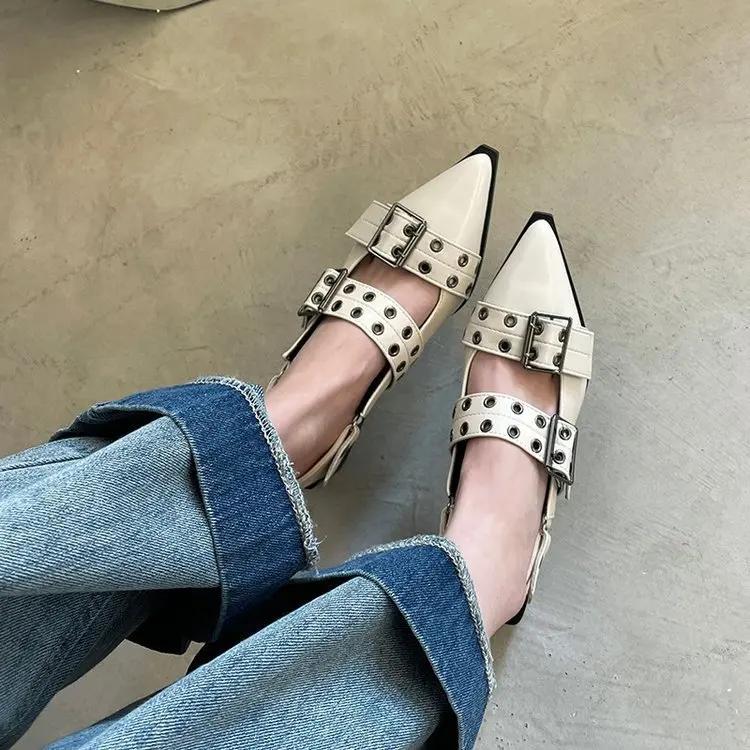 

Shoes Gothic Chunky Heels Women s Pumps Rivet Street Style Medium Heel Punk Vintage Casual Sandals Spring Summer 2025 34 бежевий