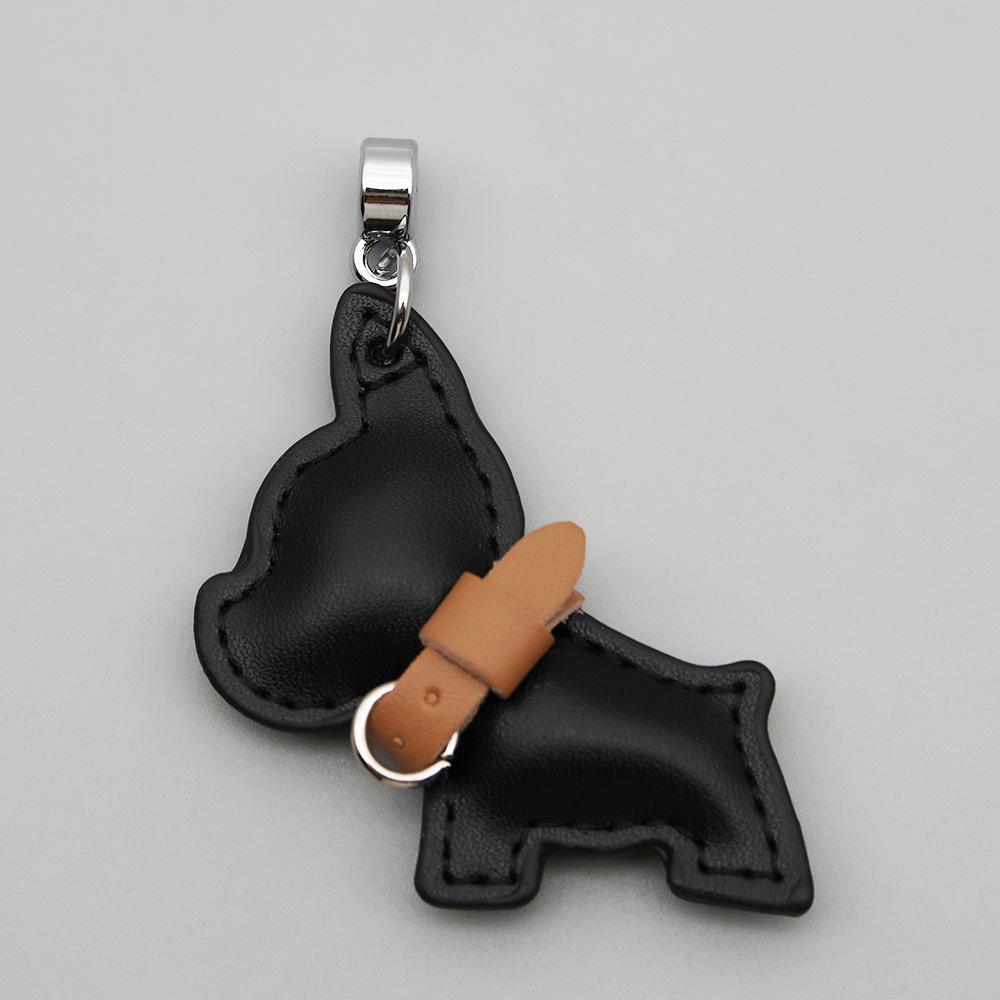 Handmade French Bulldog Genuine Leather Keychain with Anti-Lost Woven Rope Lanyard.