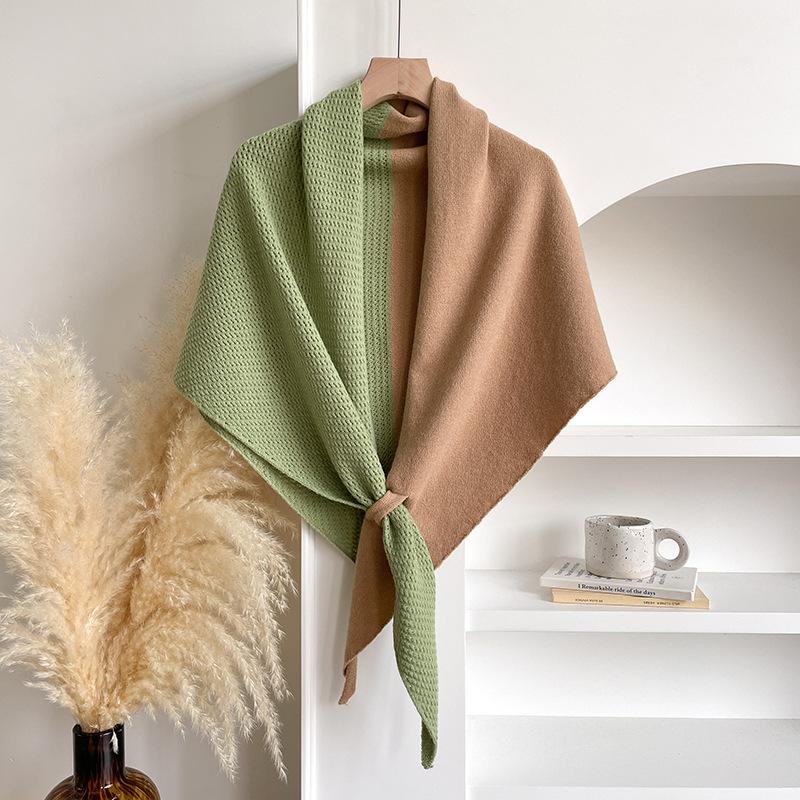 Fashion Solid Color Knitted Shawl Soft Thickened Triangle Scarf Neck Wrap Winter Warm Wool Blended Shawl