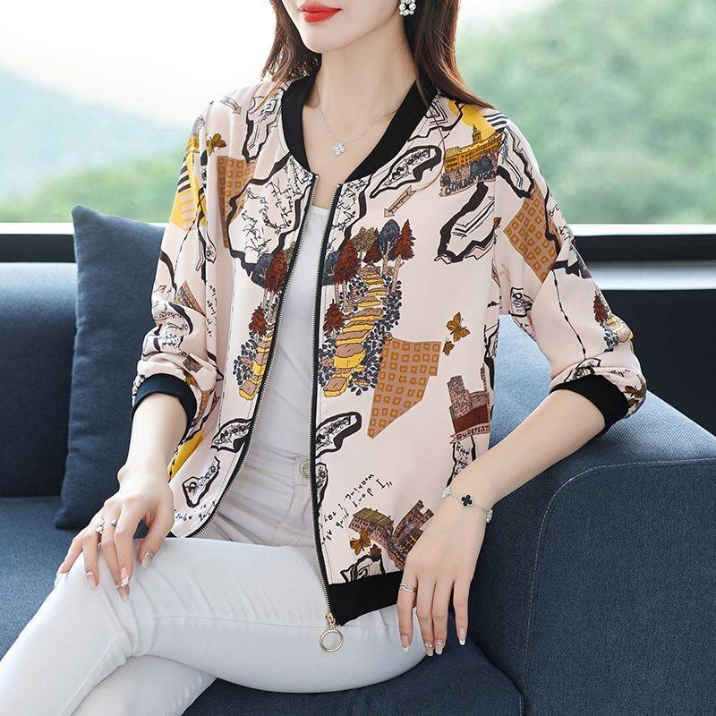Summer Plus Size Chiffon Sunscreen Jacket Women's Printed Lightweight Cardigan