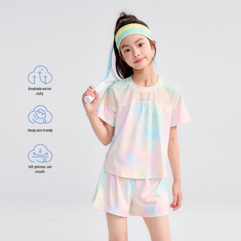 Girls' Sporty Gradient Mesh Short Sleeve & Shorts Set