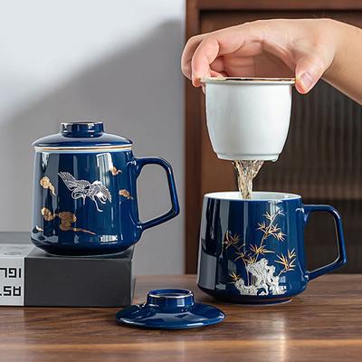 Ev üç parçalı seramik bardak altın boyalı kapaklı kupa filtre çay ayrı çay ve çay bardağı yapmak