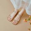Fashion Bow Shaped Buckle Strap Sandals for Women with Flat Soles and Thick Heels. 2025 Summer New Versatile Fashion Gold Silver