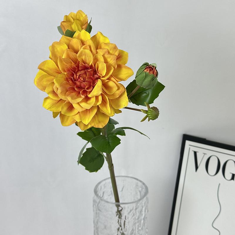 

Wedding Flower Artificial 3head 3d Dahlia Silk Fabric Event Decor Photography оранжевый