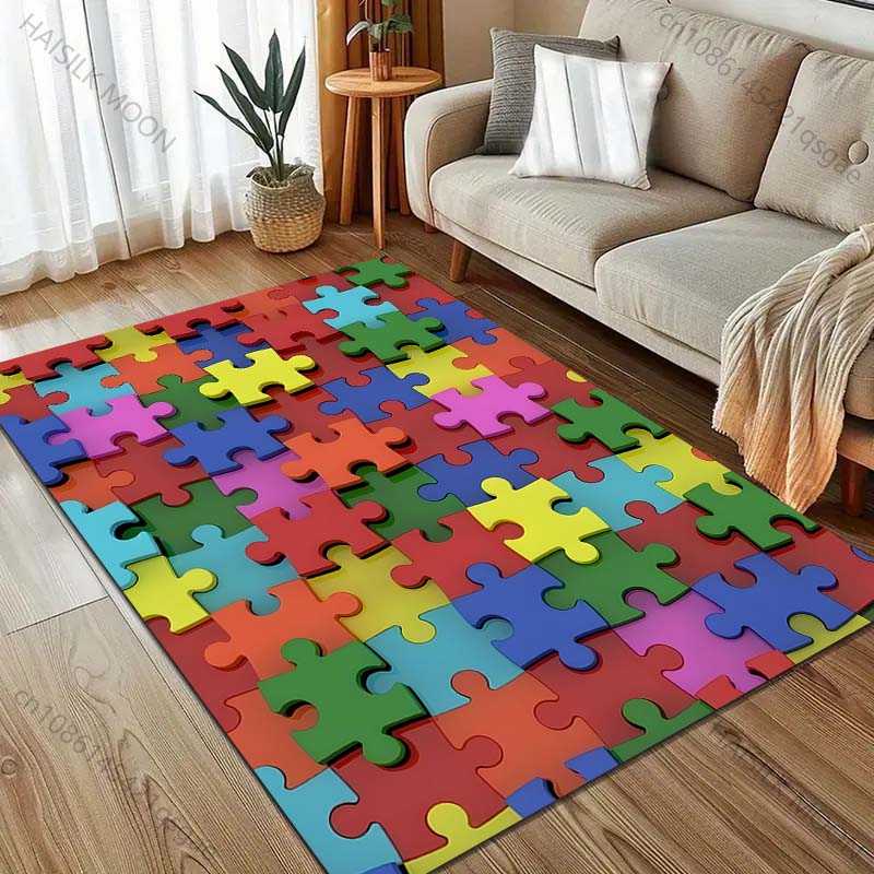 1PC Multicolor Puzzle Pieces Art Print Carpet Living Room Bedroom Bedside Sofa Floor Mat Modern Home Decor Area Rug Kids Room