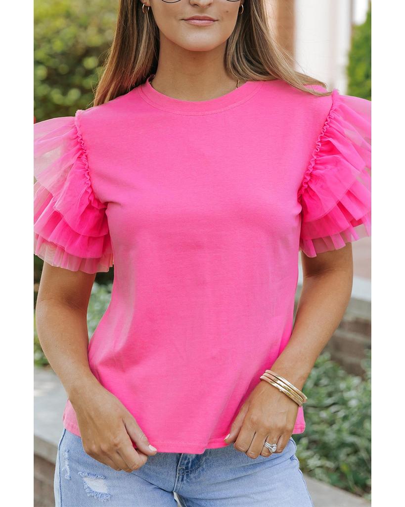 Azura Exchange Ruffled Tulle Sleeve Top