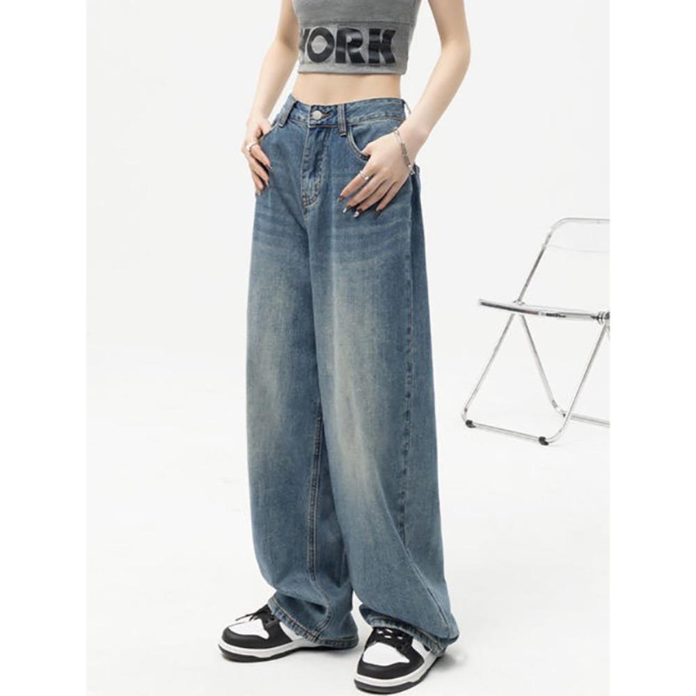 Personalized Street High Waist Wide Leg Jeans Women's Spring and Autumn New Loose High Street Floor Pants Jeans Trend