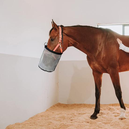 Horse Feed Bag Heavy Duty Mesh Horse Feeder with Adjustable Strap Horse Muzzle Feed Bucket for Feeding Grain Powder Supplements