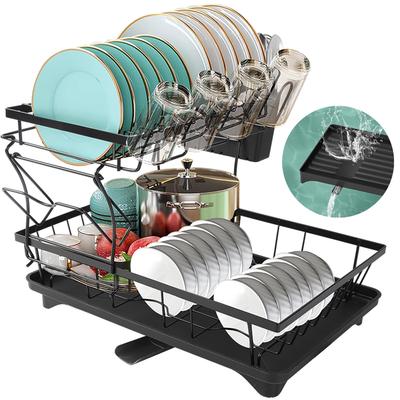 For Dish Drying Rack 2-Tier Compact Kitchen Dish Rack Dish Drainer With Chopstick Cylinder Kitchen Drainer Rack With Spout