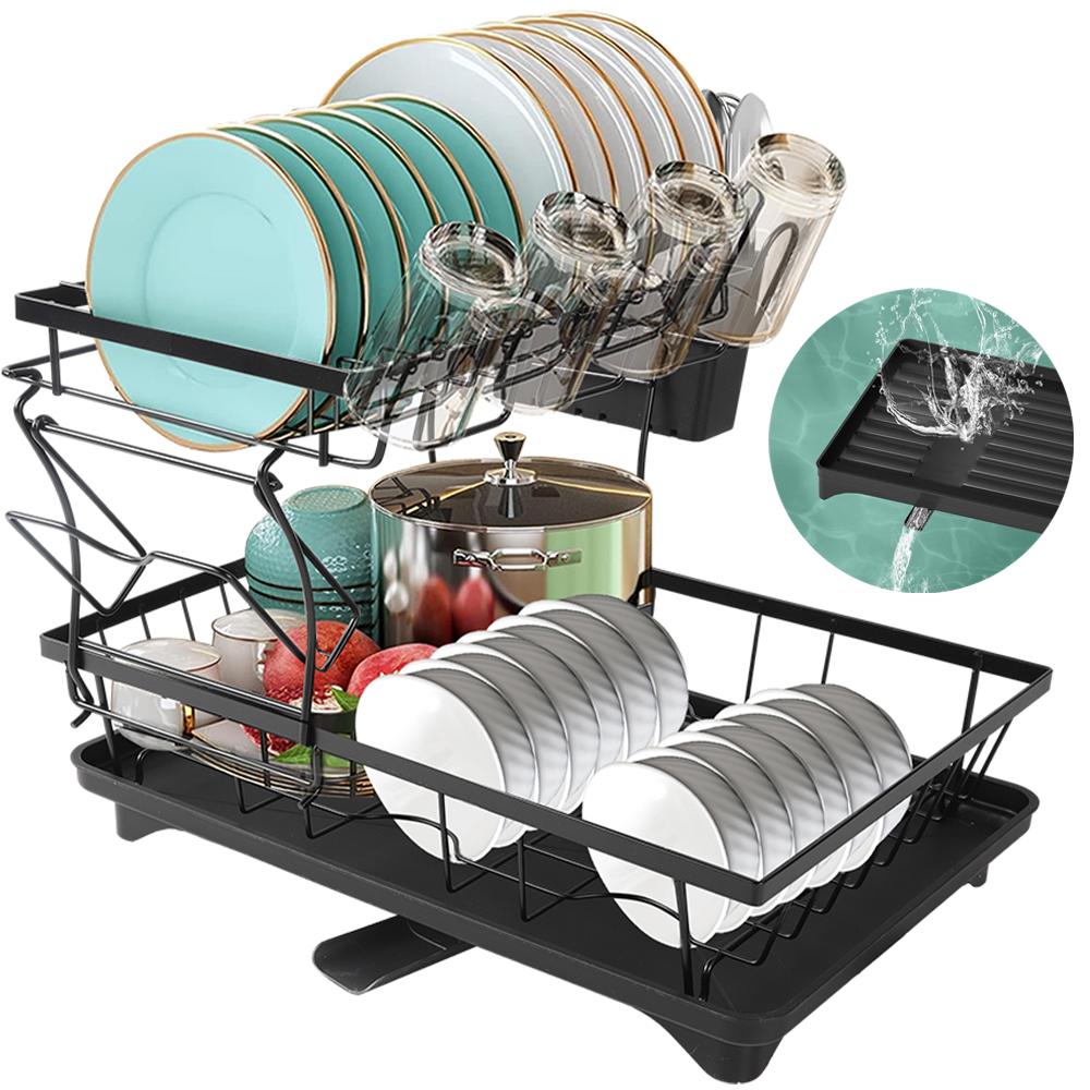 For Dish Drying Rack 2-Tier Compact Kitchen Dish Rack Dish Drainer With Chopstick Cylinder Kitchen Drainer Rack With Spout