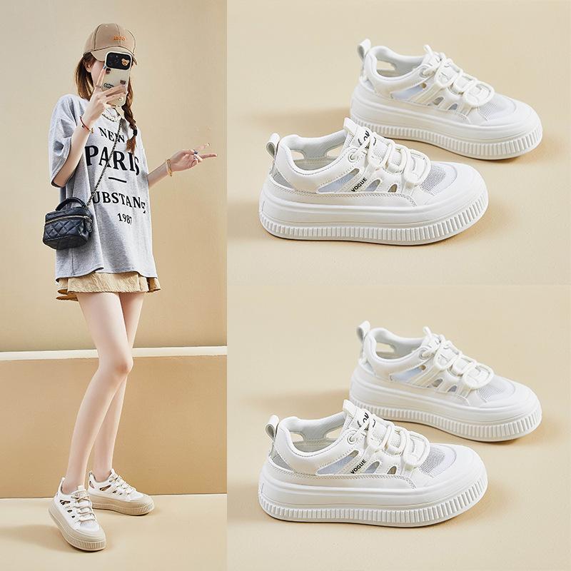 Dámské letní Ležérní Tenisky na platformě Prodyšné vycházkové boty z PU kůže pro ženy Protiskluzové Šněrovací Tenisky Sportovní boty Běžecké tenisky