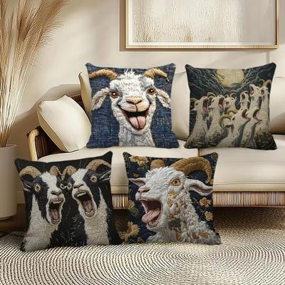 Pillow Covers 4 Pieces Goat Pattern Cushion Case Throw Pillow Case for Family Friends Sofa Living Room Bedroom Indoor Winter