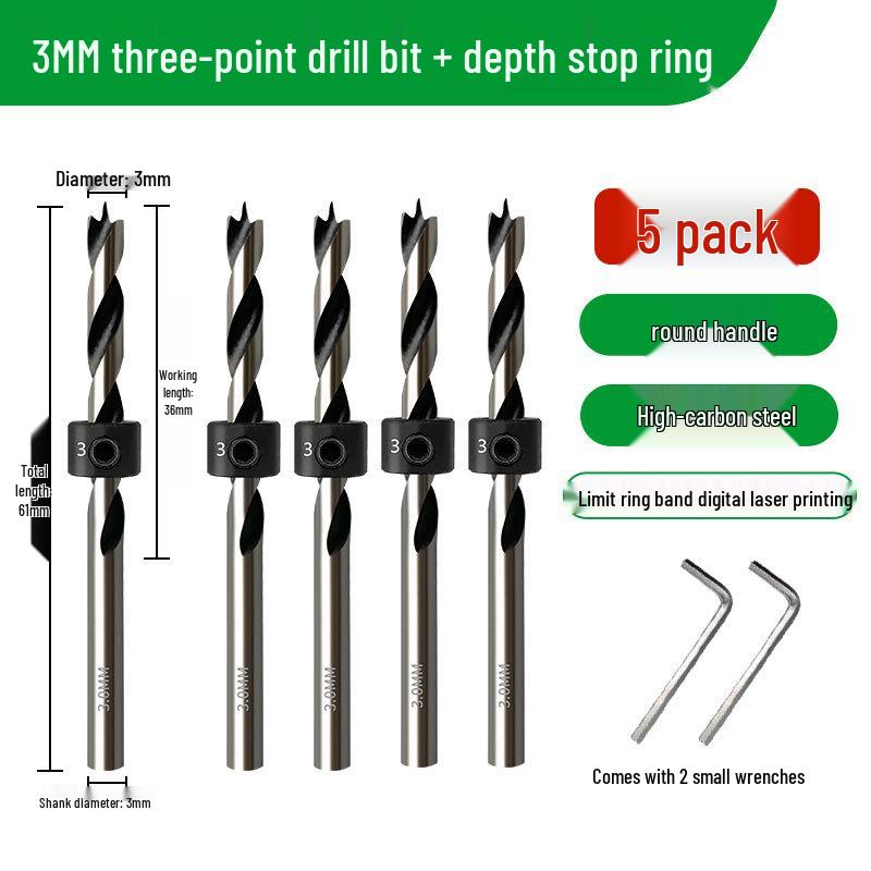 Carbon Steel Three-Point Twist Drill Bit for Hardwood and Enlargement - Compatible with Hand and Pillar Drills