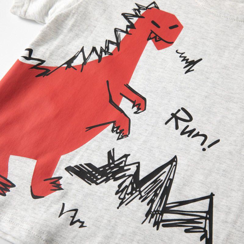 Korean Style Children's Clothing Dinosaur Short-Sleeved T-Shirt Half-Sleeved Summer Printed Clothes for Boys and Girls Baby Boy Pure Cotton Top