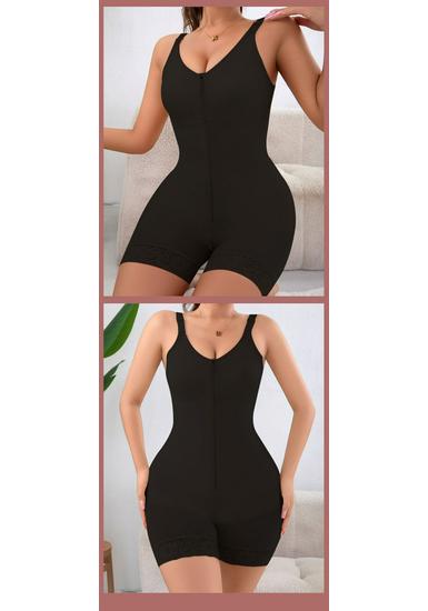 Plus Size Zip-Crotch Full Body Shapewear with Bust and Abdominal Slimming, Hip Lifting