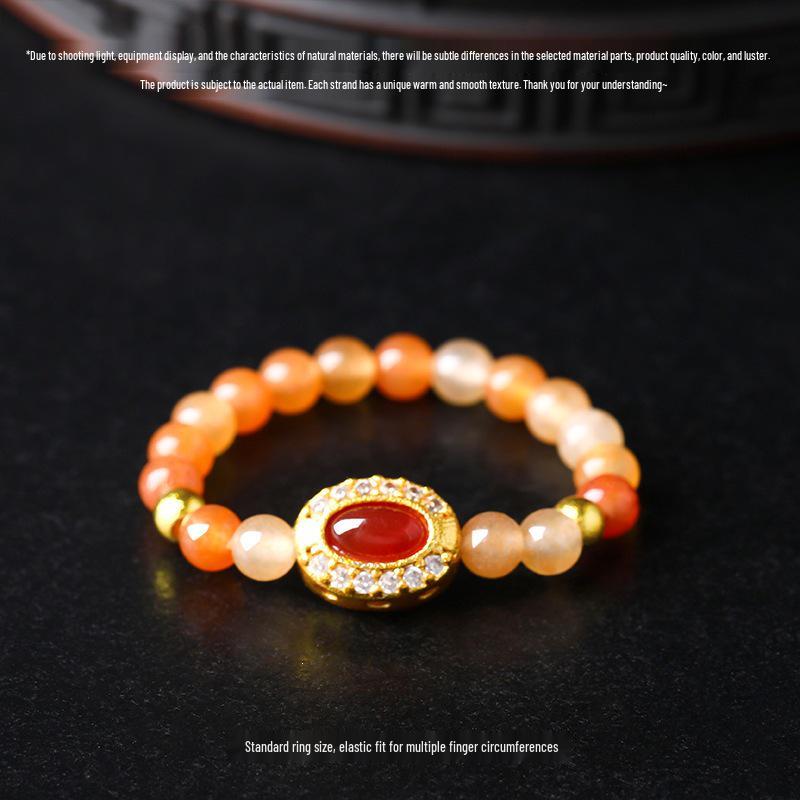 Chinese Style Natural Stone Ring: Versatile Elastic Index Finger Jewelry with Light Luxury Design