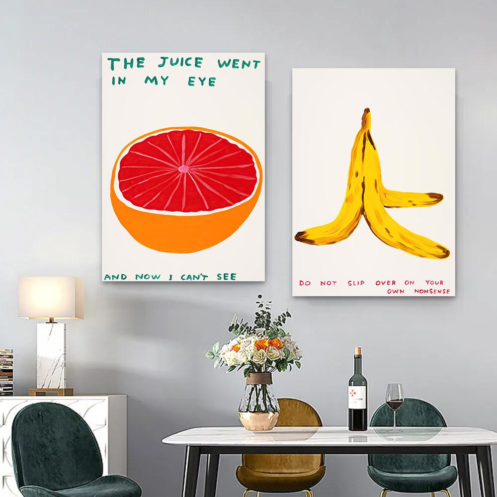 Pomegranate Banana Lemon Fruits Art Illustration Canvas Painting Nordic Wall Poster and Print for Kitchen Dining Room Home Deco