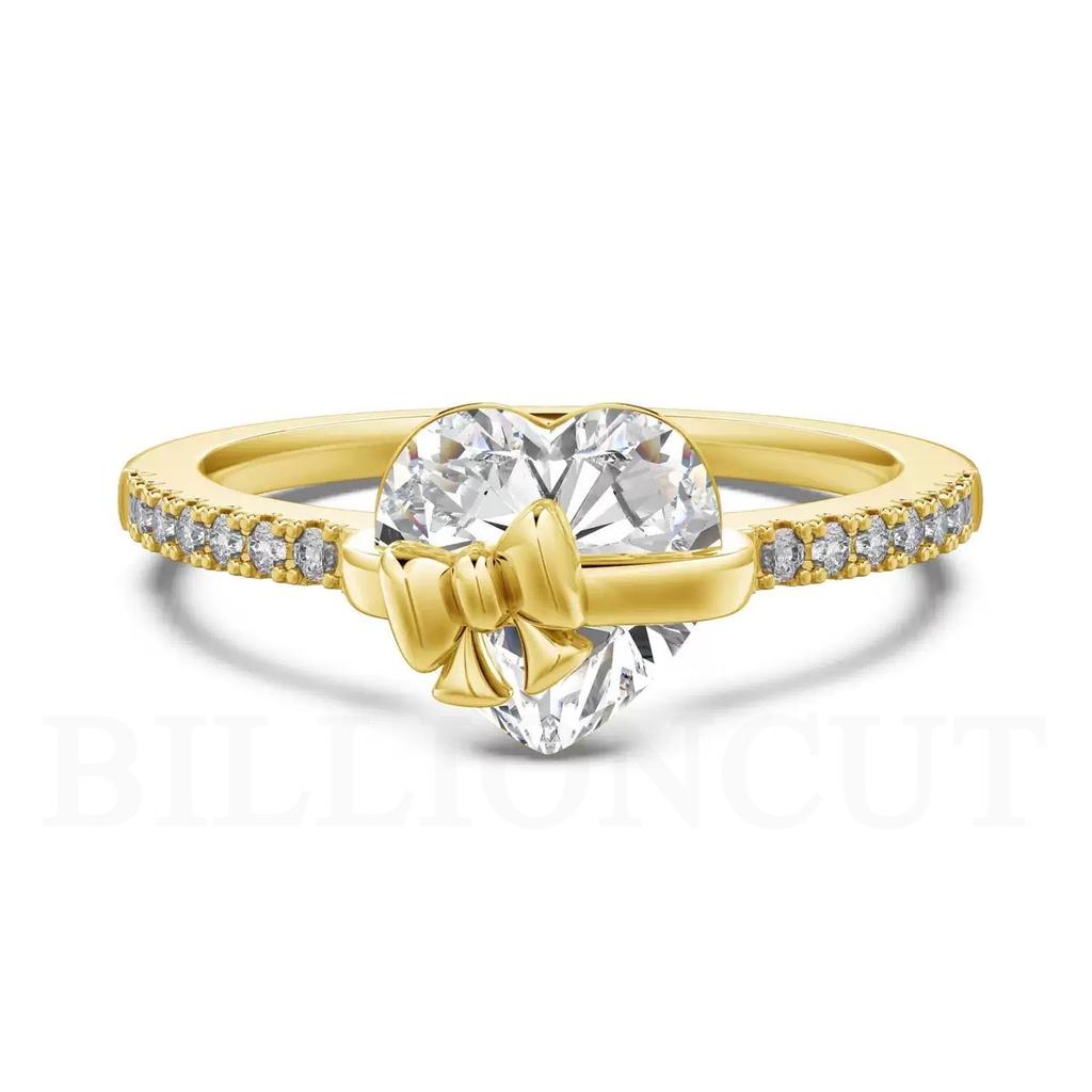 NEW 925 Silver Romantic Heart Bow Ring Delicate Shining Inlaid Design, Sweet Luxury Engagement Ring for Women Jewelry