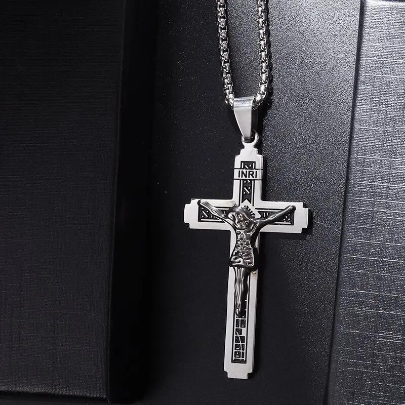 Saint St. Benedict Jesus Cross Pendant Necklace Men and Women Religious Christian Catholic Amulet Stainless Steel Jewelry